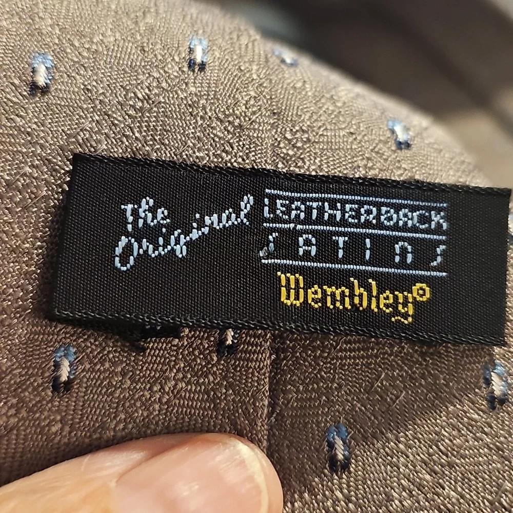 Wembley The‎ Original Leatherback Brown Tie with Small Silver Microdots